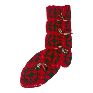 Vintage Red and Green Handmade Crochet Holiday Stocking